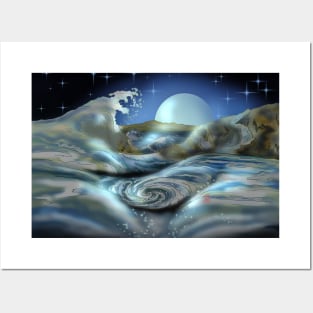 Awa Prefecture whirlpool rapids on a dark starry night in Japan Posters and Art